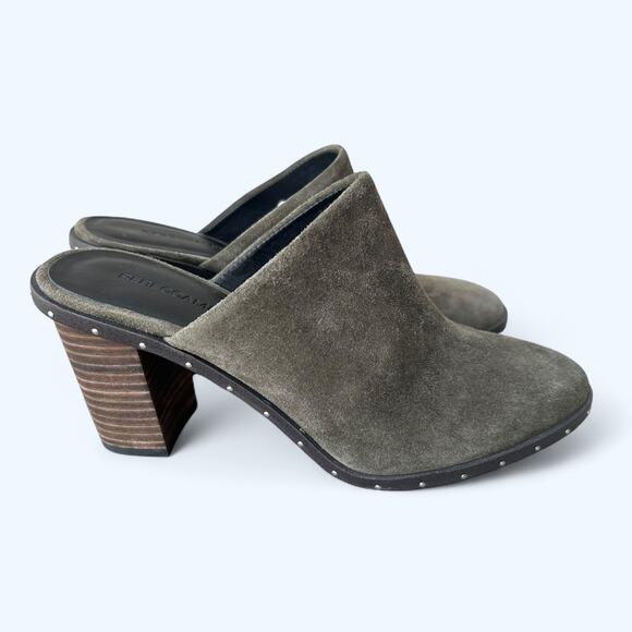Rebecca Minkoff Green Suede Block Heel Studded Mule Shoe Women's size 6.5 M Fall - Picture 9 of 12